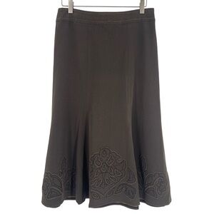 CAbi Brown A-Line Fluted Midi Skirt With Floral Applique Size 4